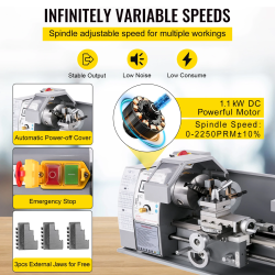 VEVOR 750 W metallisorvi: tarkkuussorvaus, poraus ja kierteitys