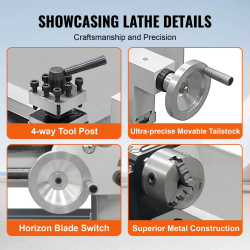 Mini Lathe Machine: Powerful 1200W Brushed Motor for Precision Turning