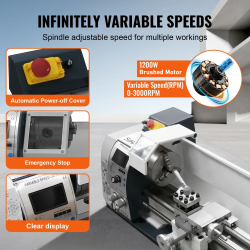 Mini Lathe Machine: Powerful 1200W Brushed Motor for Precision Turning