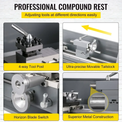 Mini torno de metal VEVOR para roscado y torneado de precisión